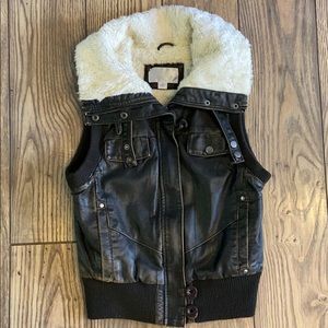 Leather and faux fur vest